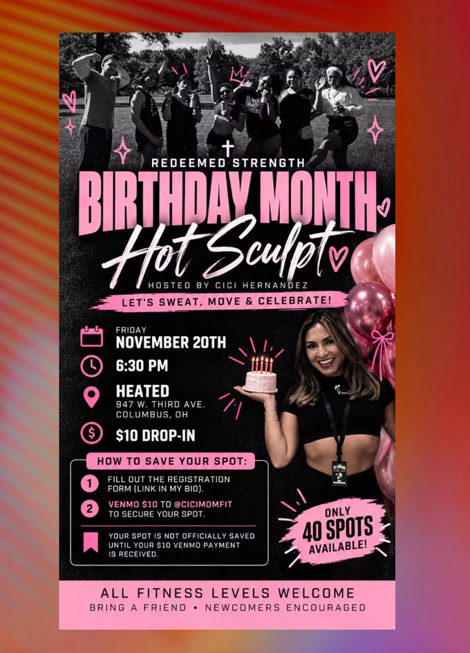 Redeemed Strength Birthday Month Hot Sculpt event flyer